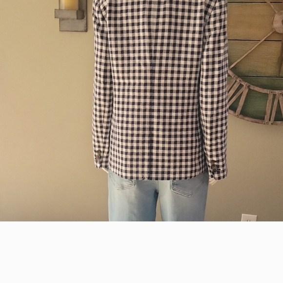 J. Crew Factory Linen Blend Navy And White Gingham Single Button Blazer - Picture 4 of 11